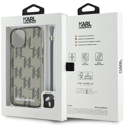 Karl Lagerfeld IML Mono KL Pattern &amp; Cord case for iPhone 15 / 14 / 13 - black
