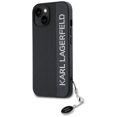Karl Lagerfeld Saffiano Rhinestones &amp; Charm case for iPhone 15 / 14 / 13 - black