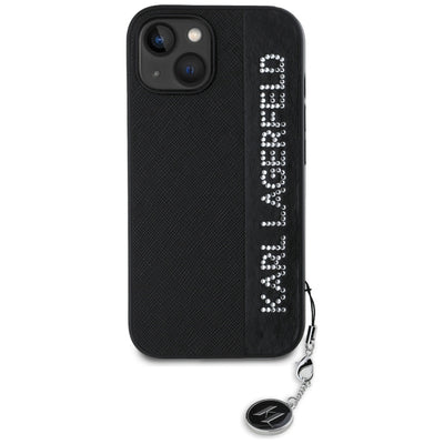 Karl Lagerfeld Saffiano Rhinestones &amp; Charm case for iPhone 15 / 14 / 13 - black