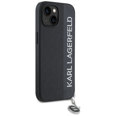 Karl Lagerfeld Saffiano Rhinestones &amp; Charm case for iPhone 15 / 14 / 13 - black