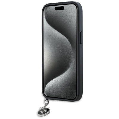 Karl Lagerfeld Saffiano Rhinestones &amp; Charm case for iPhone 15 / 14 / 13 - black