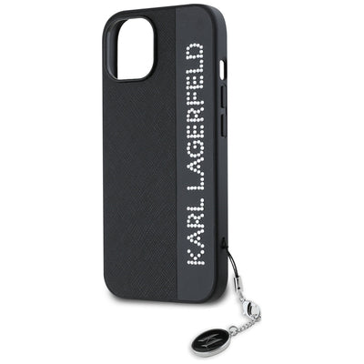 Karl Lagerfeld Saffiano Rhinestones &amp; Charm case for iPhone 15 / 14 / 13 - black
