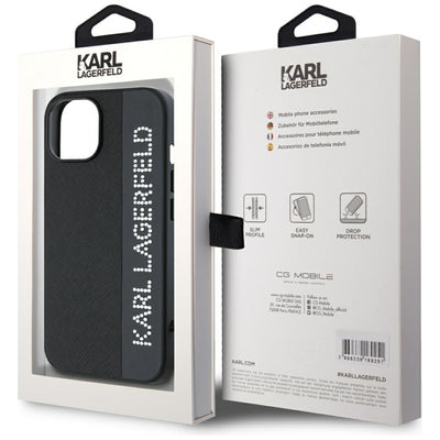 Karl Lagerfeld Saffiano Rhinestones &amp; Charm case for iPhone 15 / 14 / 13 - black