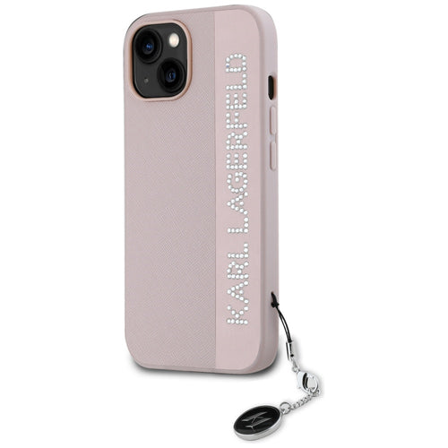 Karl Lagerfeld Saffiano Rhinestones &amp; Charm case for iPhone 15 / 14 / 13 - pink