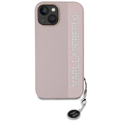 Karl Lagerfeld Saffiano Rhinestones &amp; Charm case for iPhone 15 / 14 / 13 - pink