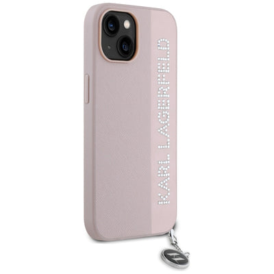 Karl Lagerfeld Saffiano Rhinestones &amp; Charm case for iPhone 15 / 14 / 13 - pink