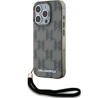 Karl Lagerfeld IML Mono KL Pattern &amp; Cord case for iPhone 15 Pro Max - black