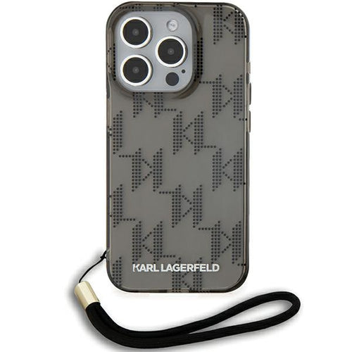 Karl Lagerfeld IML Mono KL Pattern &amp; Cord case for iPhone 15 Pro Max - black