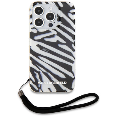Karl Lagerfeld IML Zebra Pattern &amp; Cord case for iPhone 15 Pro Max - black