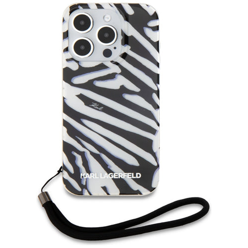 Karl Lagerfeld IML Zebra Pattern &amp; Cord case for iPhone 15 Pro Max - black
