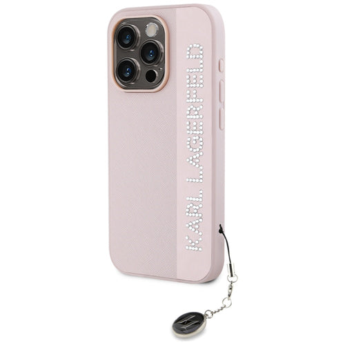 Karl Lagerfeld Saffiano Rhinestones &amp; Charm case for iPhone 15 Pro Max - pink