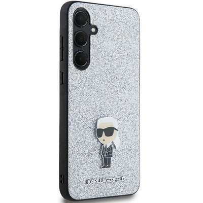 Karl Lagerfeld Fixed Glitter Ikonik Logo Metal Pin case for Samsung Galaxy A35 - silver