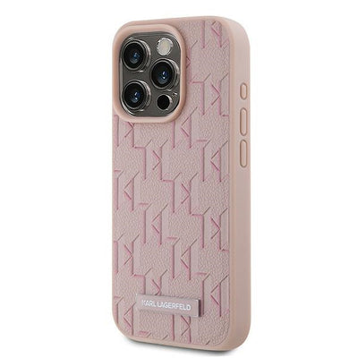Karl Lagerfeld Leather Monogram Metal Logo case for iPhone 15 Pro - pink