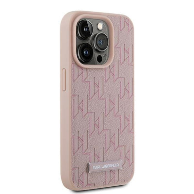 Karl Lagerfeld Leather Monogram Metal Logo case for iPhone 15 Pro - pink
