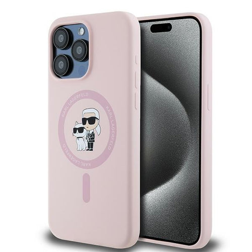 Karl Lagerfeld Silicone Karl&amp;Choupette MagSafe Case for iPhone 15 Pro - Pink