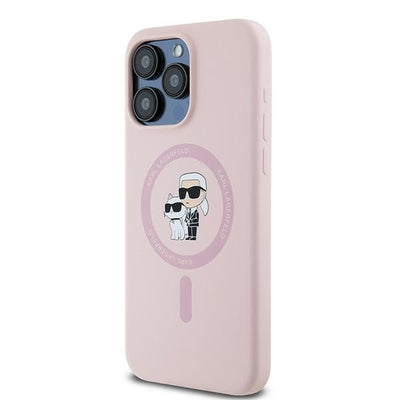 Karl Lagerfeld Silicone Karl&amp;Choupette MagSafe Case for iPhone 15 Pro - Pink