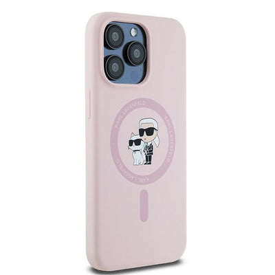 Karl Lagerfeld Silicone Karl&amp;Choupette MagSafe Case for iPhone 15 Pro - Pink