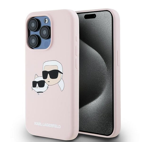 Karl Lagerfeld Silicone Karl&amp;Choupette MagSafe Case for iPhone 15 Pro - Pink