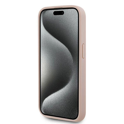 Karl Lagerfeld Leather Monogram Metal Logo case for iPhone 15 Pro Max - pink