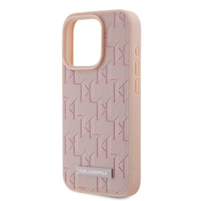 Karl Lagerfeld Leather Monogram Metal Logo case for iPhone 15 Pro Max - pink