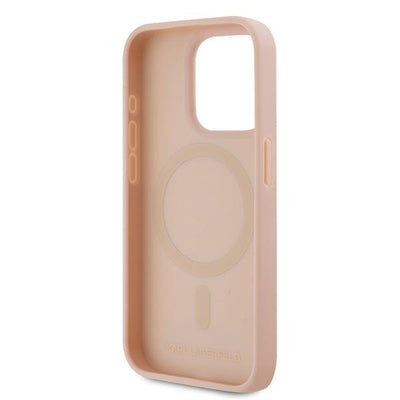 Karl Lagerfeld Leather Monogram Metal Logo case for iPhone 15 Pro Max - pink