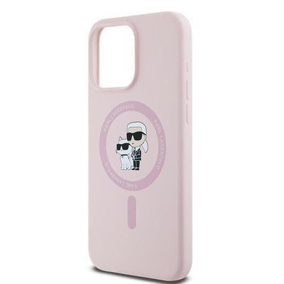 Karl Lagerfeld Silicone Karl&amp;Choupette Ring MagSafe Case for iPhone 15 Pro Max - Pink