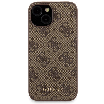 Guess 4G Metal Logo case set for iPhone 15 + 5000mAh MagSafe power bank - brown