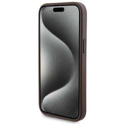 Guess 4G Metal Logo case set for iPhone 15 + 5000mAh MagSafe power bank - brown