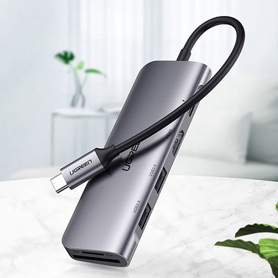 Ugreen CM195 ​​6in1 adapter USB-C - HDMI / 2x USB-A 3.0 / USB-C PD / SD / TF reader - gray