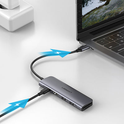 Ugreen CM195 ​​6in1 adapter USB-C - HDMI / 2x USB-A 3.0 / USB-C PD / SD / TF reader - gray