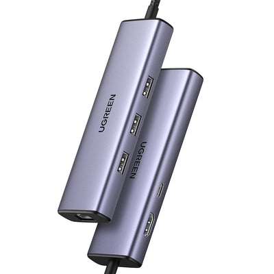 HUB Ugreen CM512 15598 6in1 USB-C - 3x USB-A 3.0 / HDMI / RJ45 / USB-C PD - gray