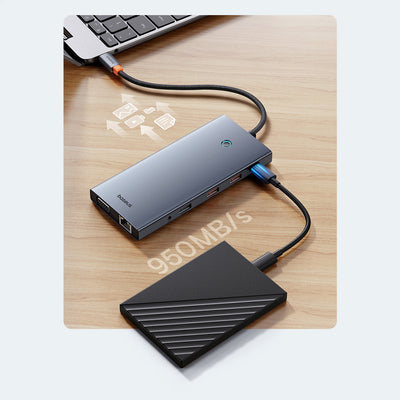 HUB Baseus PortalJoy Series 13in1 USB-C - 2x HDMI / DP / VGA / USB-A 3.1 / USB-C 3.1 / USB-A 2.0 / PD / RJ45 / SD / TF / AUX 