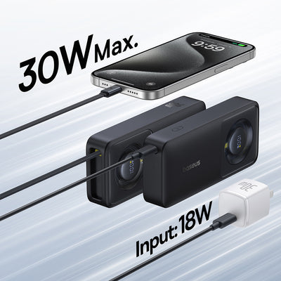 Baseus Free2Pull 10000mAh 30W powerbank with USB-C port and retractable USB-C cable - black