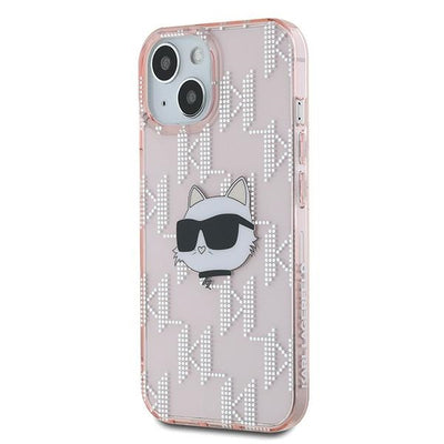 Karl Lagerfeld IML Choupette Head &amp; Monogram case for iPhone 14 / 15 / 13 - pink