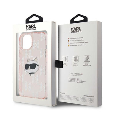 Karl Lagerfeld IML Choupette Head &amp; Monogram case for iPhone 14 / 15 / 13 - pink