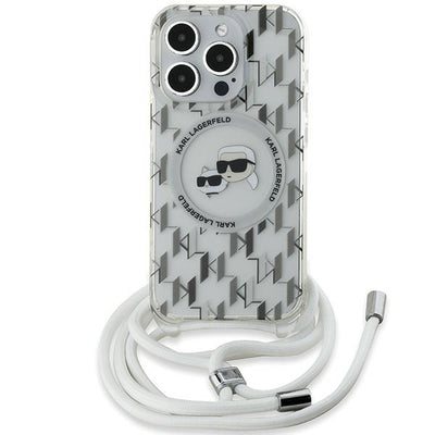 Karl Lagerfeld IML Crossbody Monogram Karl &amp; Choupette Head MagSafe Case for iPhone 15 Pro - Transparent