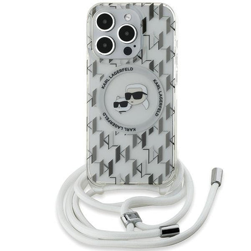 Karl Lagerfeld IML Crossbody Monogram Karl &amp; Choupette Head MagSafe Case for iPhone 15 Pro - Transparent