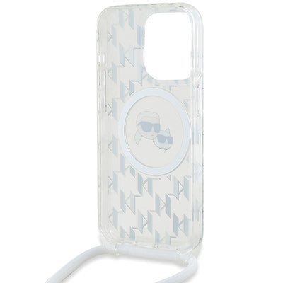 Karl Lagerfeld IML Crossbody Monogram Karl &amp; Choupette Head MagSafe Case for iPhone 15 Pro - Transparent