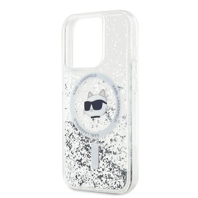 Karl Lagerfeld Liquid Glitter Choupette Head MagSafe case for iPhone 15 Pro - transparent