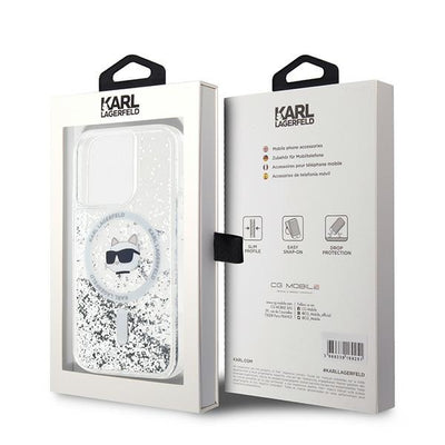 Karl Lagerfeld Liquid Glitter Choupette Head MagSafe case for iPhone 15 Pro - transparent