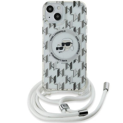 Karl Lagerfeld IML Crossbody Monogram Karl &amp; Choupette Head MagSafe Case for iPhone 15 / 14 / 13 - Transparent