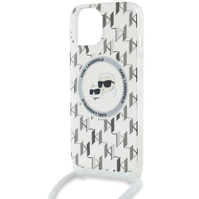 Karl Lagerfeld IML Crossbody Monogram Karl &amp; Choupette Head MagSafe Case for iPhone 15 / 14 / 13 - Transparent