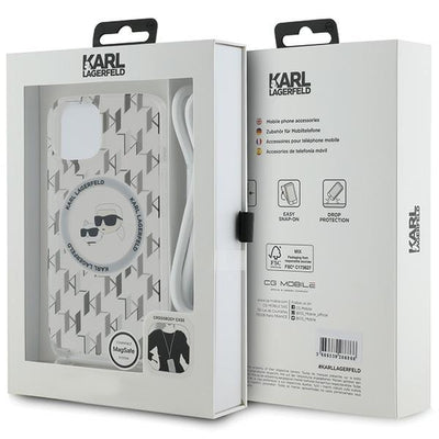 Karl Lagerfeld IML Crossbody Monogram Karl &amp; Choupette Head MagSafe Case for iPhone 15 / 14 / 13 - Transparent