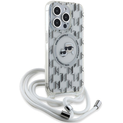 Karl Lagerfeld IML Crossbody Monogram Karl &amp; Choupette Head MagSafe Case for iPhone 15 Pro Max - Transparent