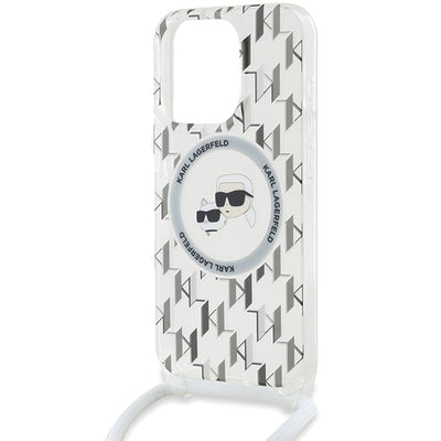 Karl Lagerfeld IML Crossbody Monogram Karl &amp; Choupette Head MagSafe Case for iPhone 15 Pro Max - Transparent