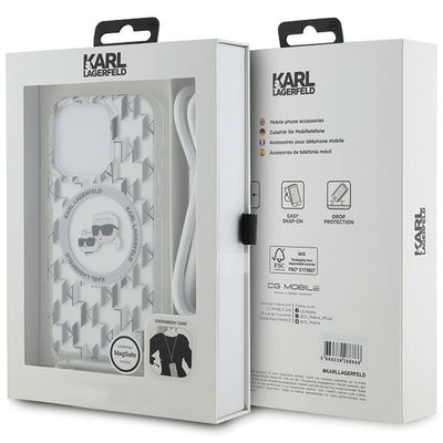 Karl Lagerfeld IML Crossbody Monogram Karl &amp; Choupette Head MagSafe Case for iPhone 15 Pro Max - Transparent