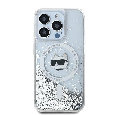 Karl Lagerfeld Liquid Glitter Choupette Head MagSafe case for iPhone 15 Pro Max - transparent