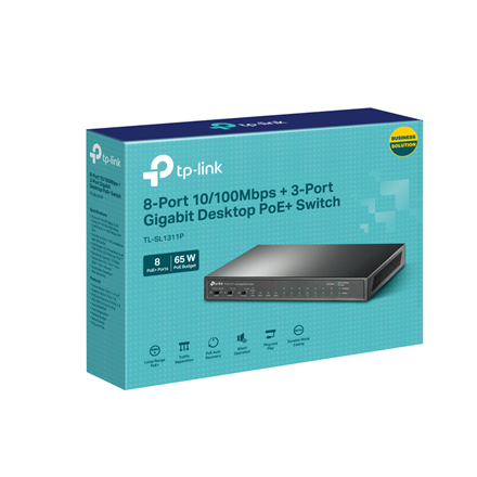 TP-LINK | 8-Port 10/100Mbps+3-Port Gigabit Desktop Switch with 8-Port PoE+ | TL-SL1311P | Unmanaged | Desktop