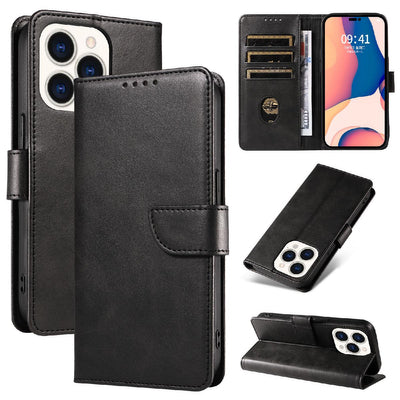 Leather Book Case for iPhone 16 Pro Max - black — Hurtel