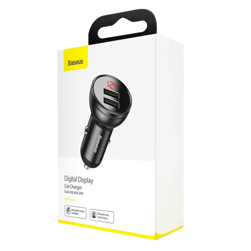 Ładowarka samochodowa Baseus z wyświetlaczem, 2x USB, 4,8A, 24W (szara) - Product Image 6